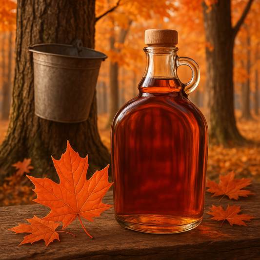 maple syrup next to a tree.