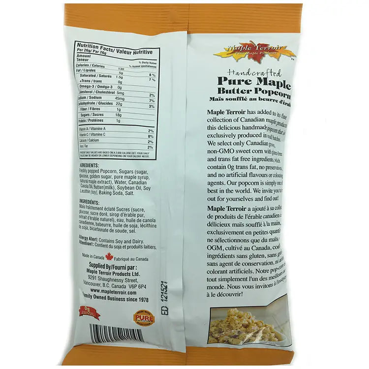 Maple Popcorn Nutrition Label and Ingredients