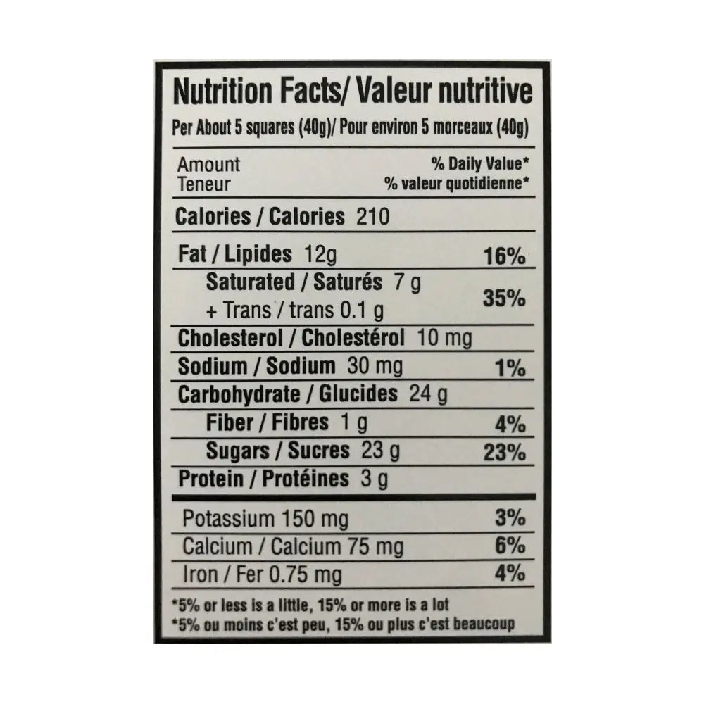 maple sugar chocolate bar nutrition facts